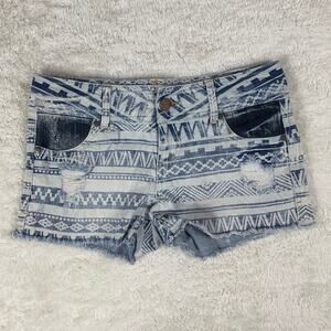 Fire Los Angeles striped pattern distressed fray hem denim shorts, 5